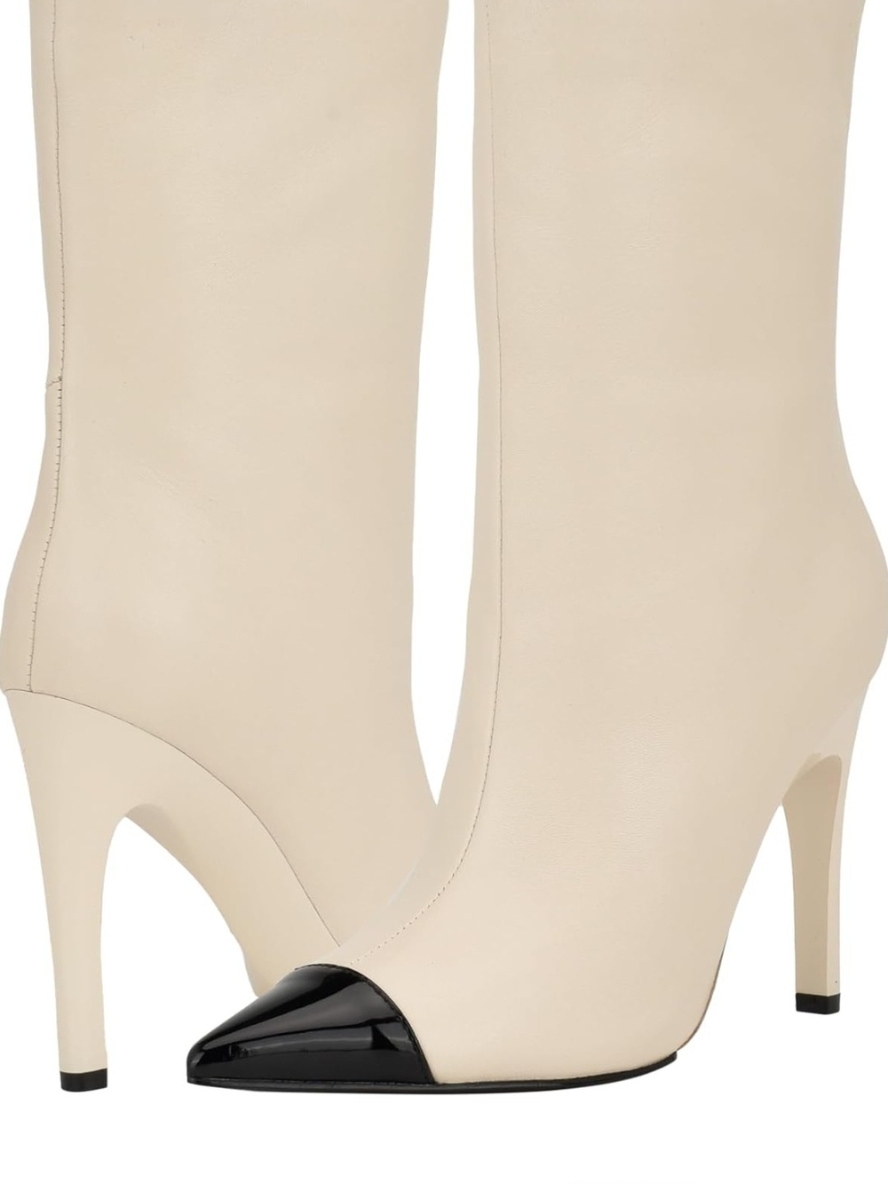 Nine West Cream Mid-Calf Heeled Boots with Black Patent Toe